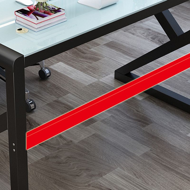 Modern Glass Top Computer Desk 29.53 Inch Tall Gaming Desk with Steel Legs