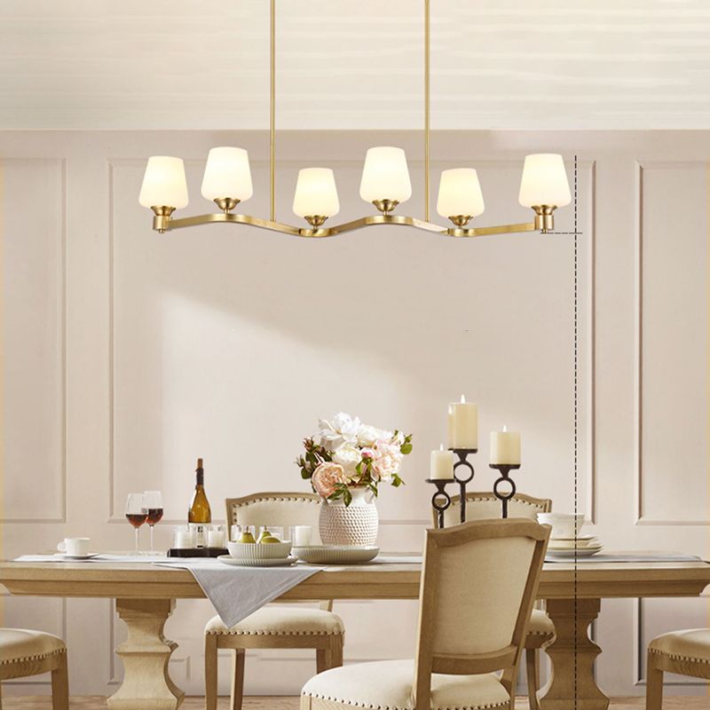 Golden Island Lamp Copper Island Hanging Lamp with Glass Shade for Dining Room
