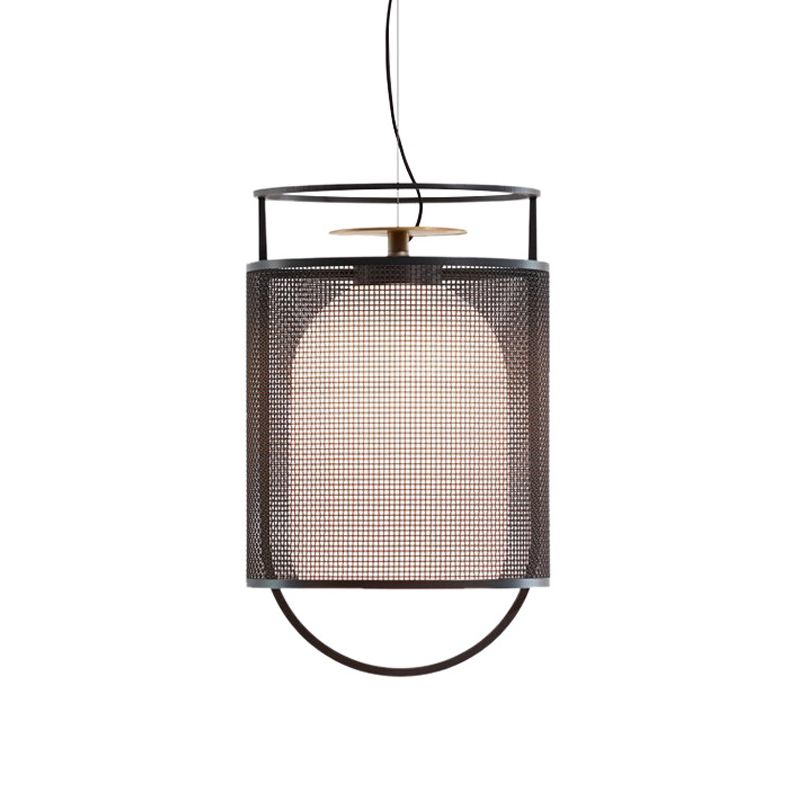 Black Half Capsule Drop Pendant Modern Single Milk Glass Shade Ceiling Light with Mesh Screen