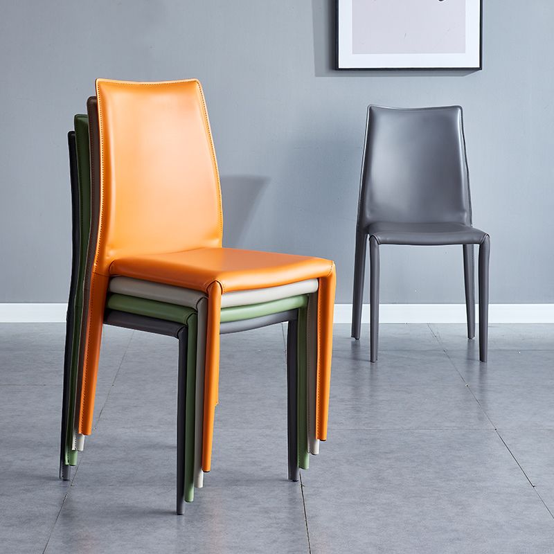 Scandinavian Style Solid Back Dining Chairs Leather Dining Armless Side Chairs
