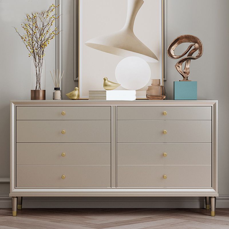 Contemporary Horizontal Double Dresser White/Silver Dresser with Storage for Home