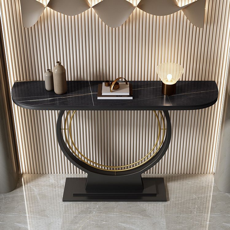 12 Inch Wide Accent Table Half Moon Stone Console Table for Hall