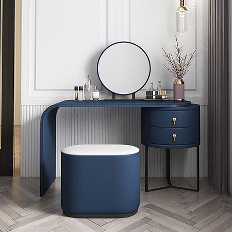 Genuine Leather Makeup Dressing Table with Mirror and Stool Set