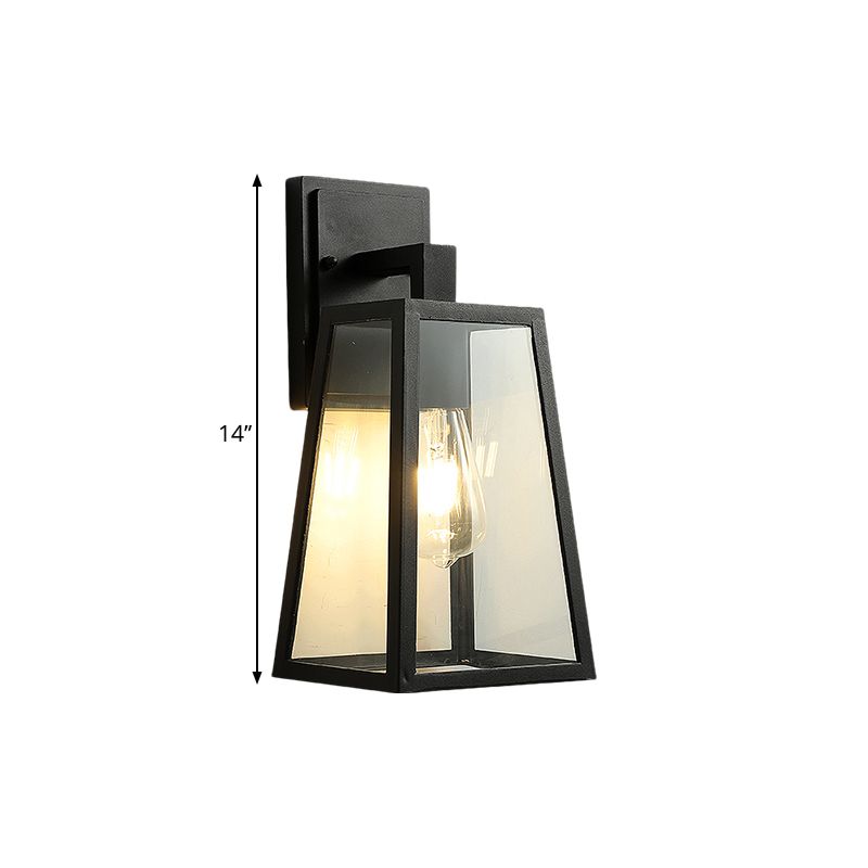1 Light Wall Lamp Fixture Rustic Style Trapezoid Clear Glass Wall Mount Lighting in Black