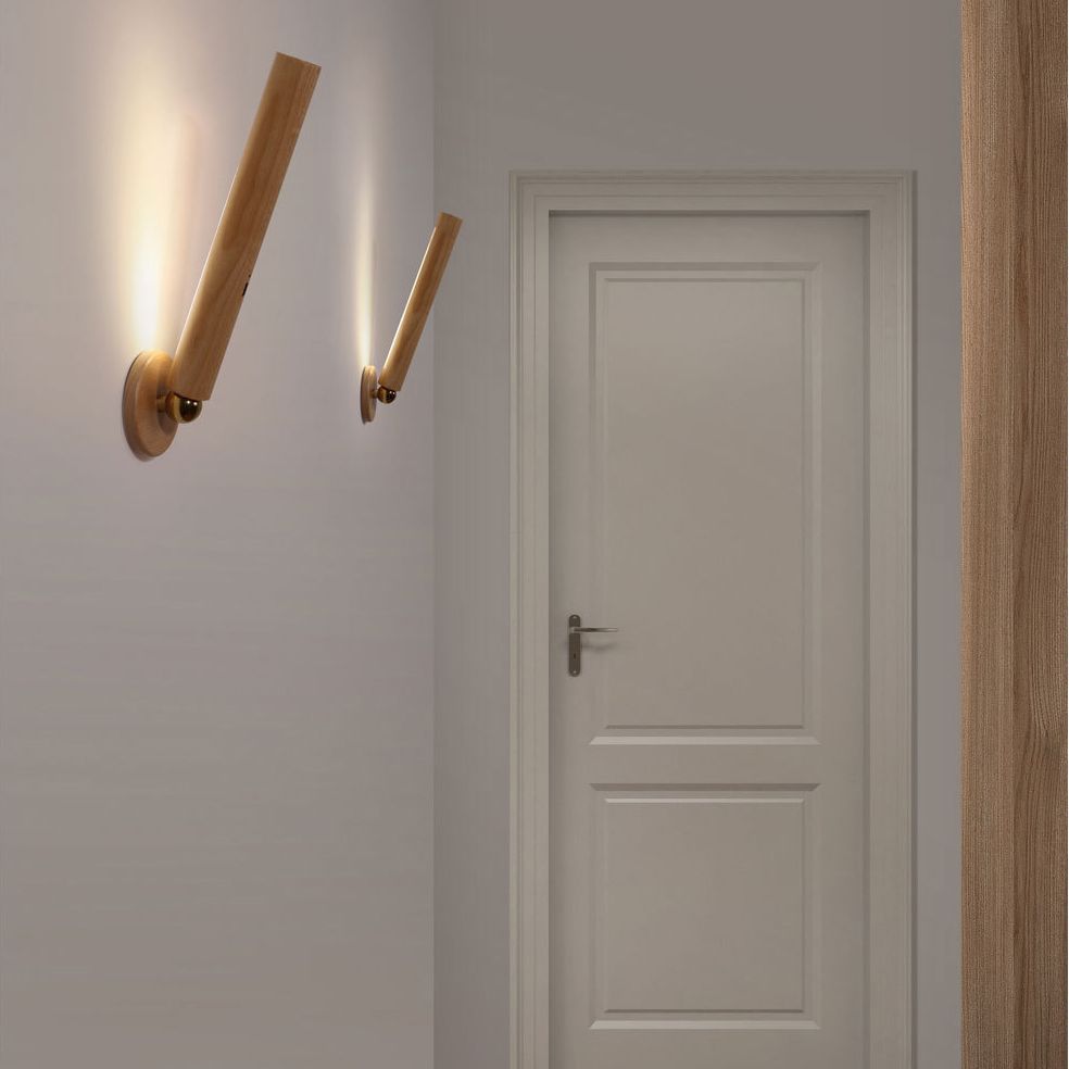Lámpara de pared LED de dormitorio nórdico ángulo de madera ajustable Luz de madera para la cama