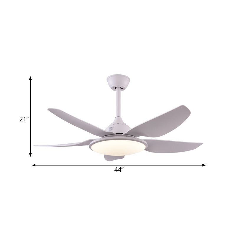 Lampada a ventola rotonda moderna LED ACRILICA ACRILICA A 5 BLADE Luce a soffitto semi-flush in bianco per soggiorno, largo 44 "