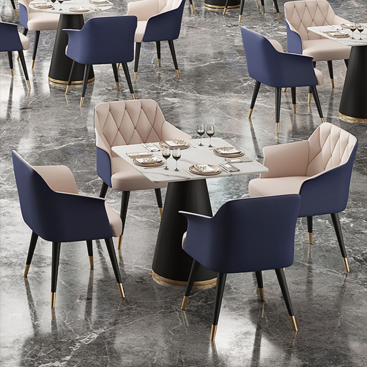 Modern Style Dining Table Sintered Stone Table with Metal Base for Dining Room