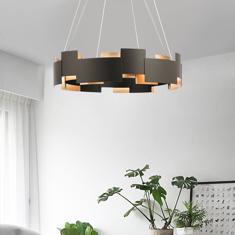 Postmodern Style Metal Chandelier Light Round Shade Pendant Light in Black