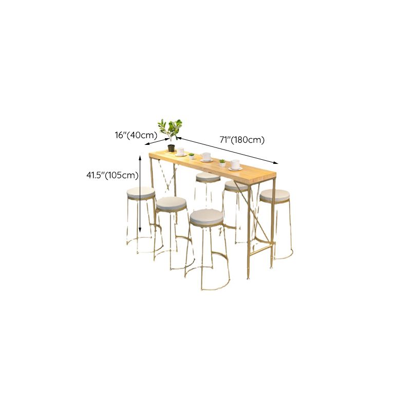 Modern Rectangle Solid Wood Bar Table Metal Base Dining Table