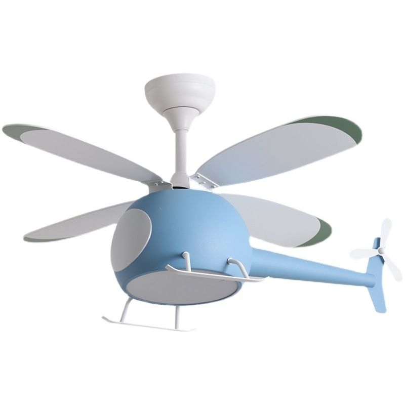 Childrens Airplane Pendant Fan Lighting Metal Bedroom LED Semi Flush Mounted Lamp