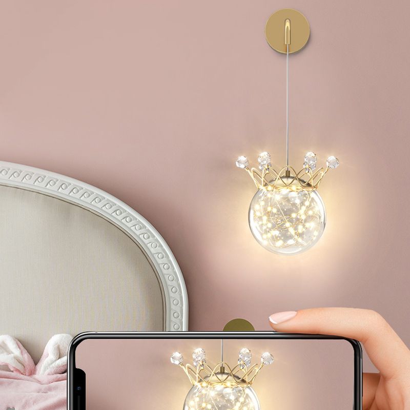 Modern Style Gold Wall Light Crown Shape Wall Sconce with Crystal for Bedroom