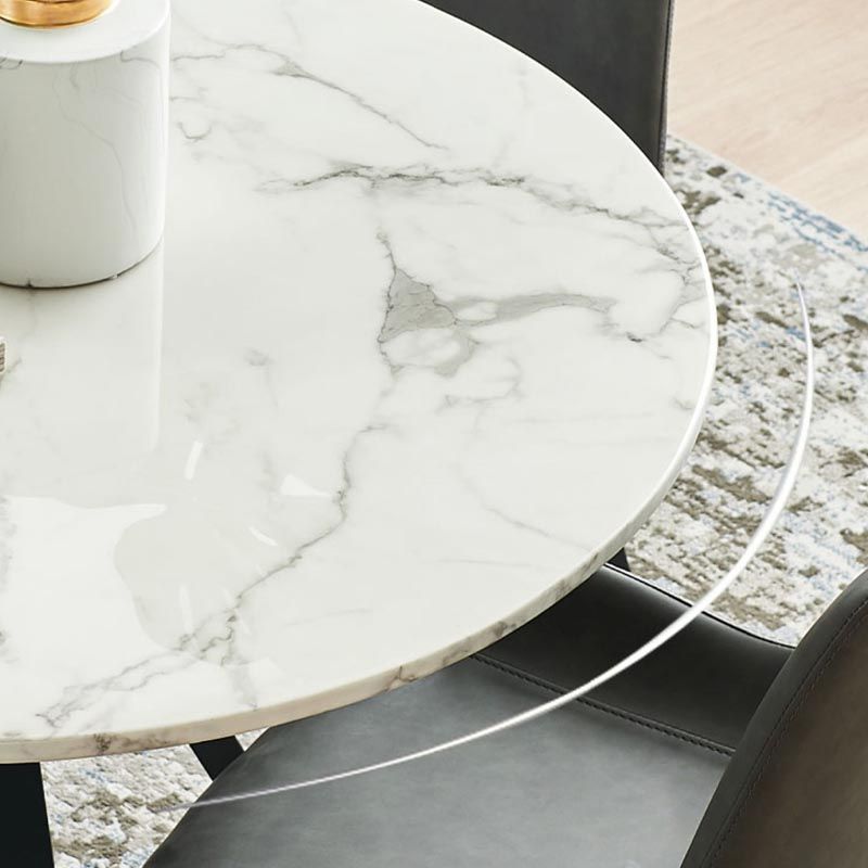White Stone Top Table Modern Round Black Steel Base Dining Table
