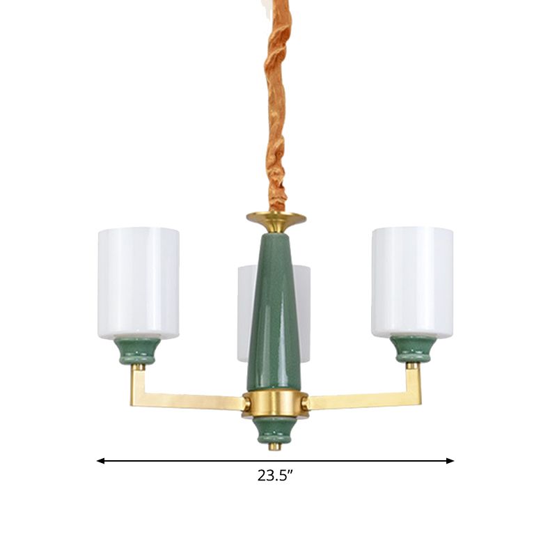 3/8/12 Lichten Cilindrische kroonluchter Retro Emerald White Glass Opgehangen verlichtingsarmatuur