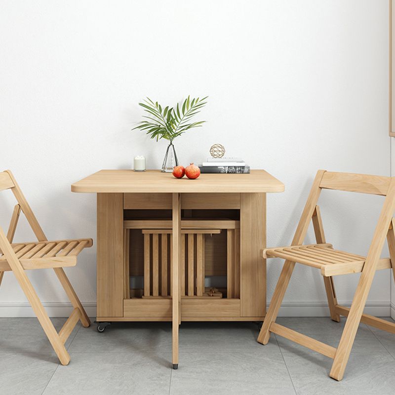 Modern Dining Table Foldable Rectangle Tabletop with Wood Base