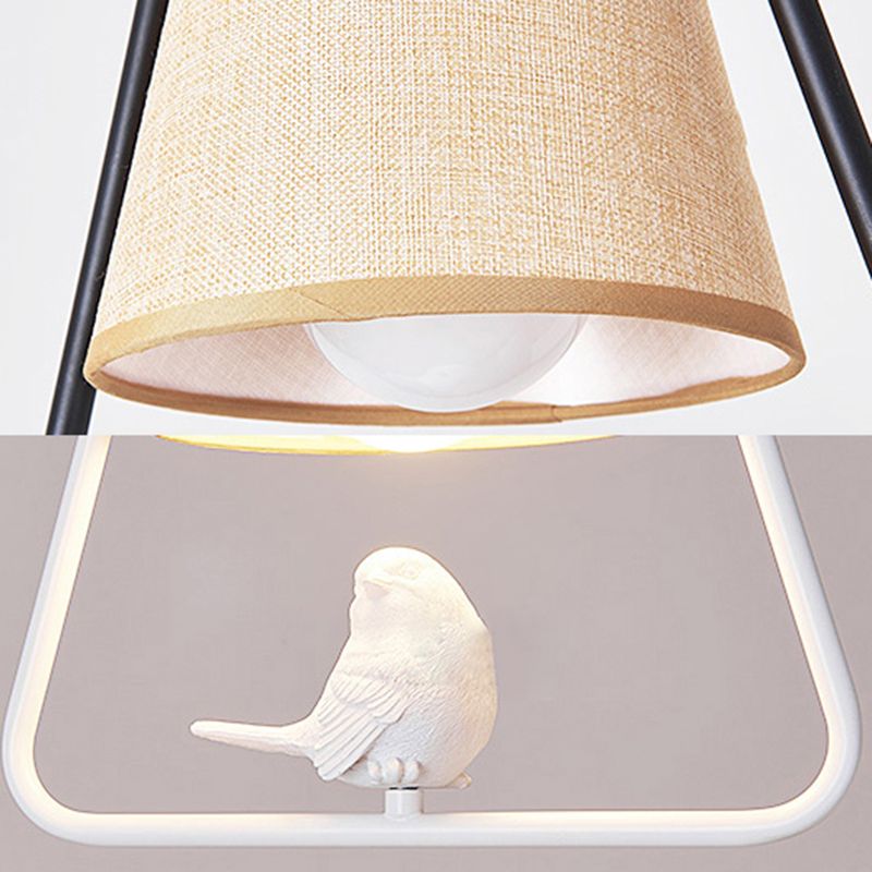 Black/White Cone Pendant Ceiling Light Traditional Fabric 1 Light Living Room Hanging Lamp with Bird