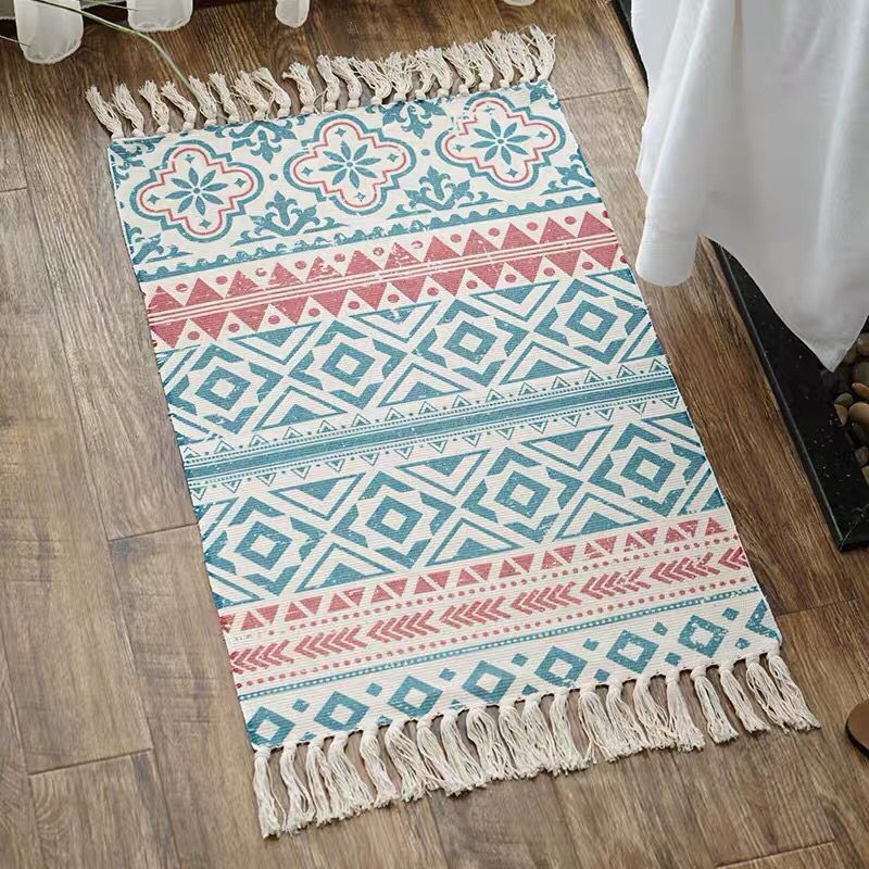 Southwestern Geo Print Rug Multicolored Jute Area Tapijt Handgemaakte Machine Wasbaar binnen Tapijt met franje voor decor