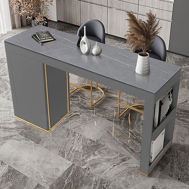 Stone Top Bar Stool Table Glam Style Rectangle Pub Table with Storage