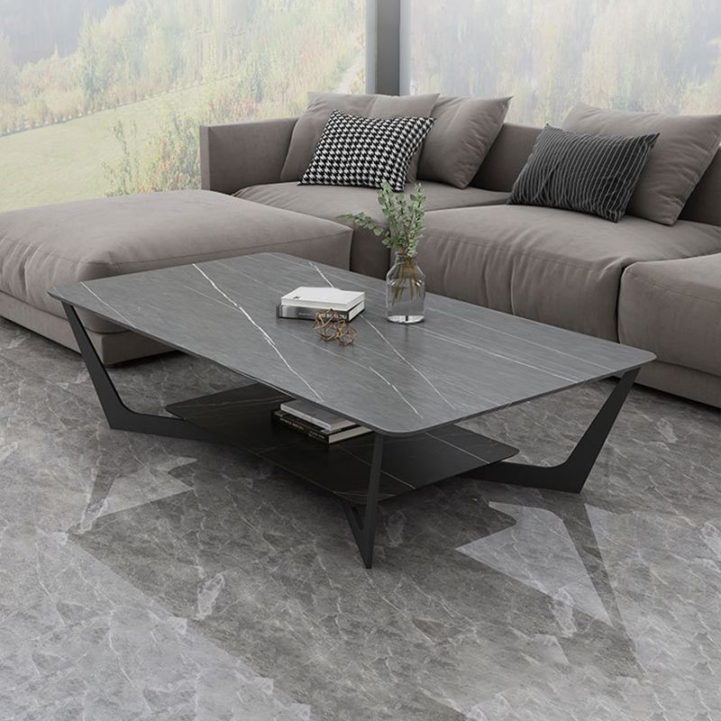 Cross Legs Slate Coffee Table Shelf Included Simple Single Cocktail Table