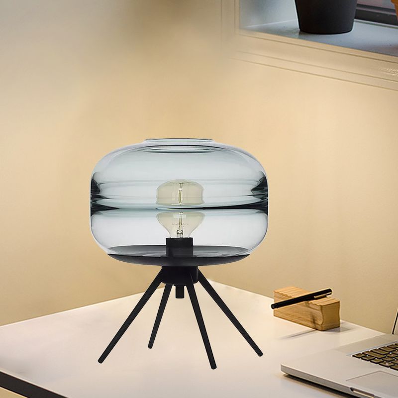 Lampe de table noire à 4 verres moderne créatif à un seul bulbe tan / bleu clair table de chevet en verre avec ombre à la lampe d'ellipse