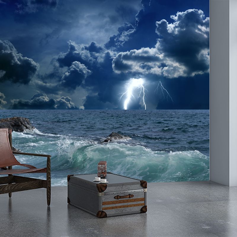 Photography Storm At Sea Mural Large Size Wall Decoration for Living Room, Blue