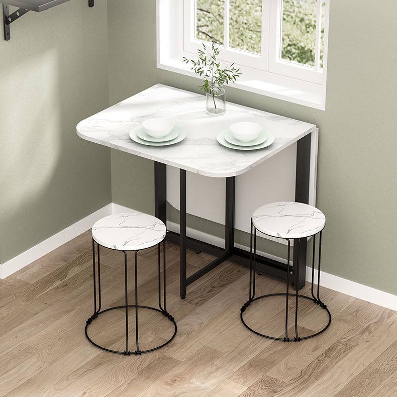 Modern Folding Dining Table Rectangle Wooden Top with Black Metal Base