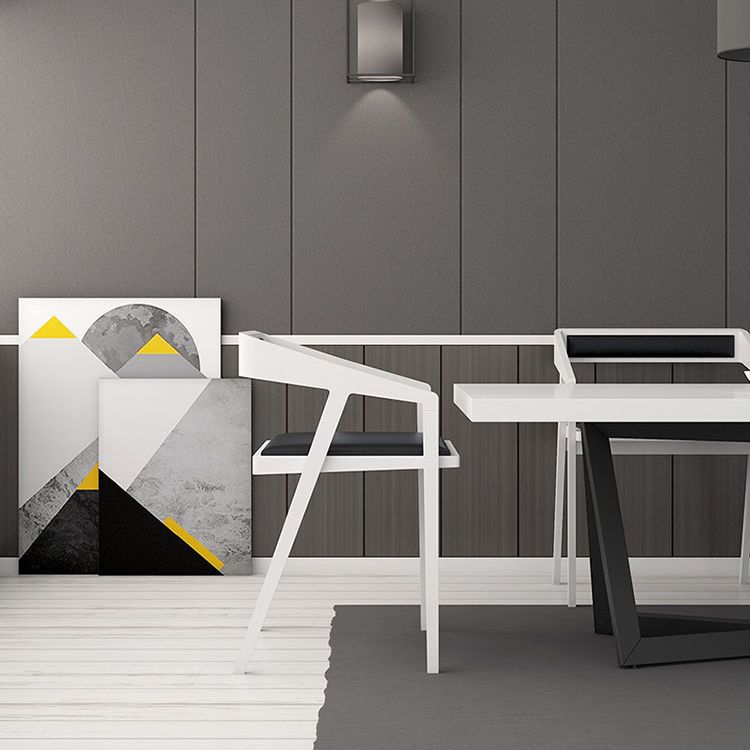 Mesa de comedor rectangular de estilo industrial, mesa fija con tapa blanca y madera maciza