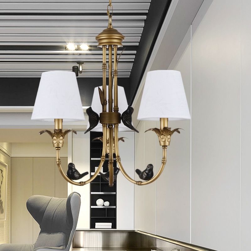 3/6/8 Lights Suspension Pendant Rustic Cone Fabric Hanging Chandelier in White for Living Room