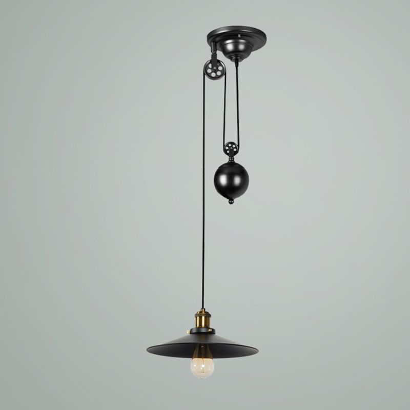 3-Light Flying Saucer Island Lighting Loft Style Black Metal Suspended Light Fixture