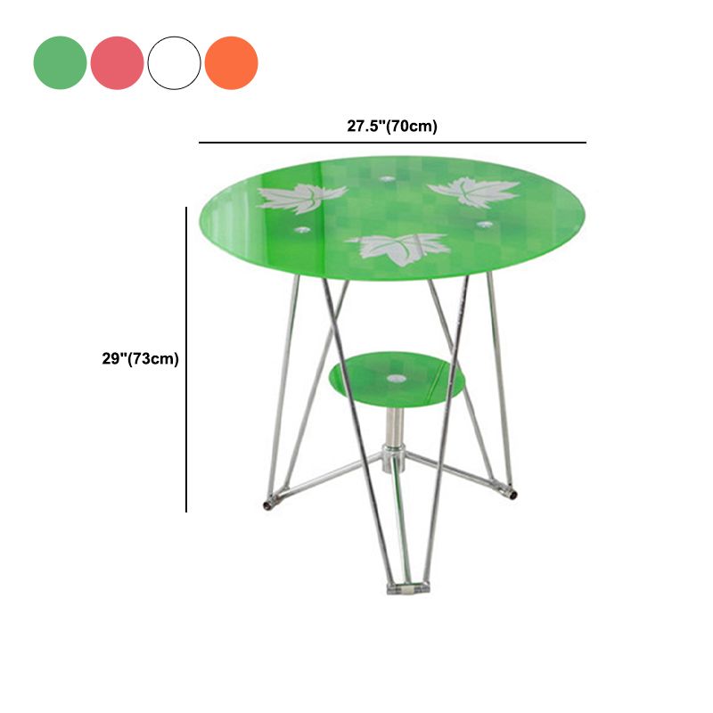 28.7"H Modern Metal Frame Base Round Glass Top Coffee Table with Shelf