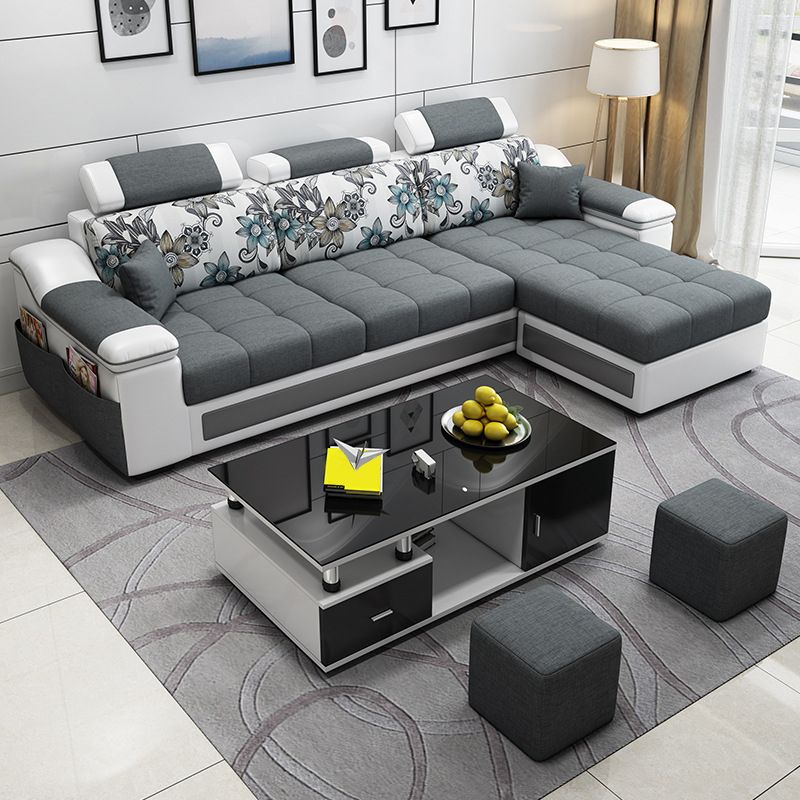 Pillow Top Arm Modular Settee Furniture 3-seater Sofa and Chaise with Pillows