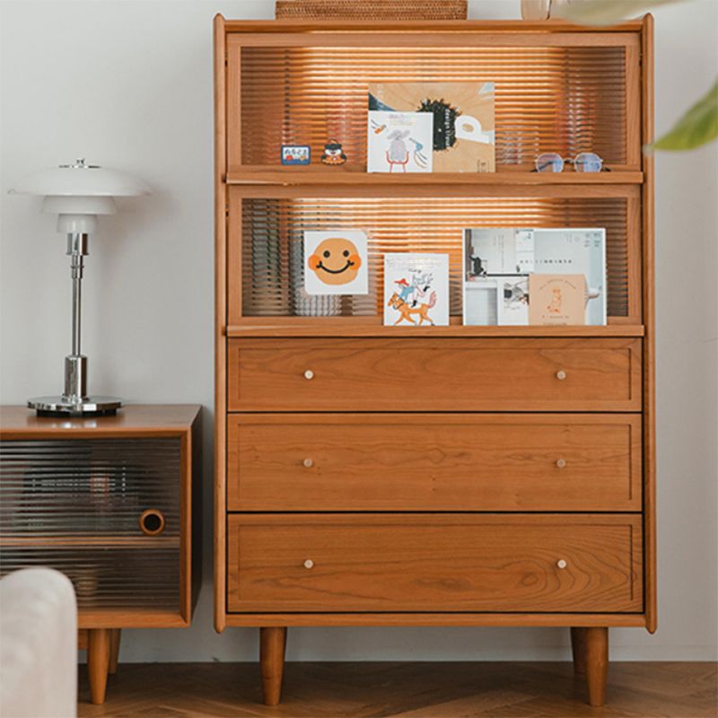 Modern Side Cabinet Solid Wood 49.6" Tall Side Cabinet with Glass Top