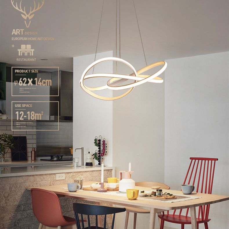 Ultra-modern Seamless Curves LED Chandelier Lamp Metallic Suspension Pendant Light for Restaurant