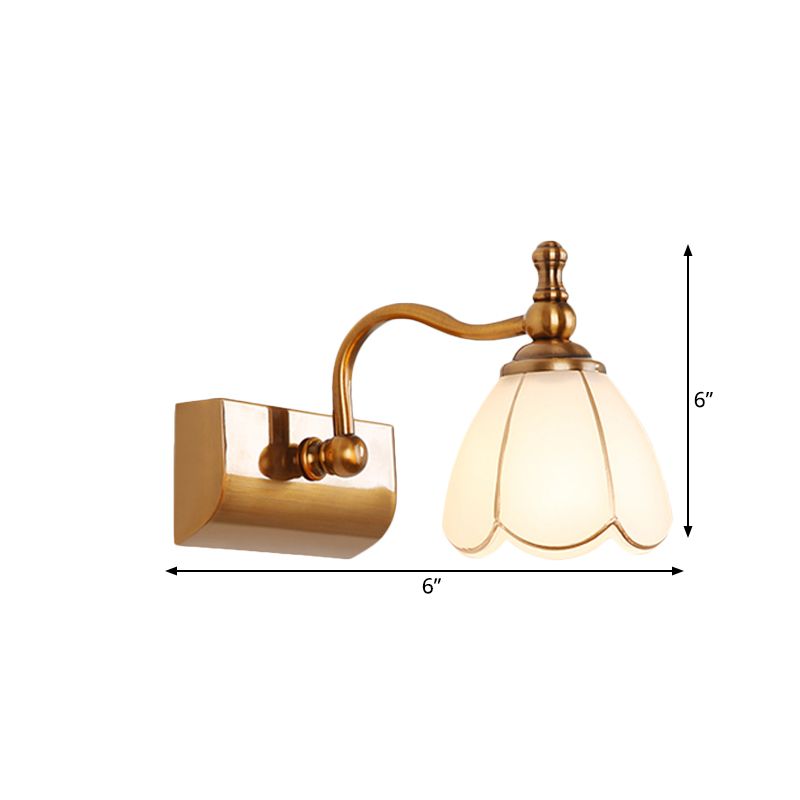 Blume Elfenbein Glas Waschtisch Licht Kolonialstil 1/2/3-Bad-Badezimmer Wandmontierlicht in Gold