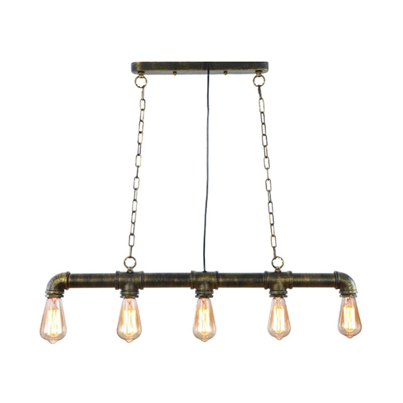 5 lumières Pendre de l'île Steampunk Pipoting Iron suspendu plafond plafond en noir / bronze / cuivre pour salle à manger