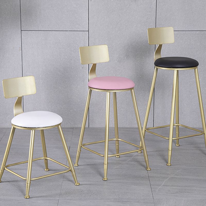 Glam Metal Upholstered Barstool Living Room Bar Stool with Low Back and Cushion