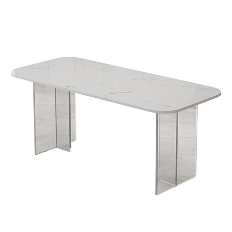 Rectangle Acrylic Base Dining Table Modern Stone Double Pedestal Table