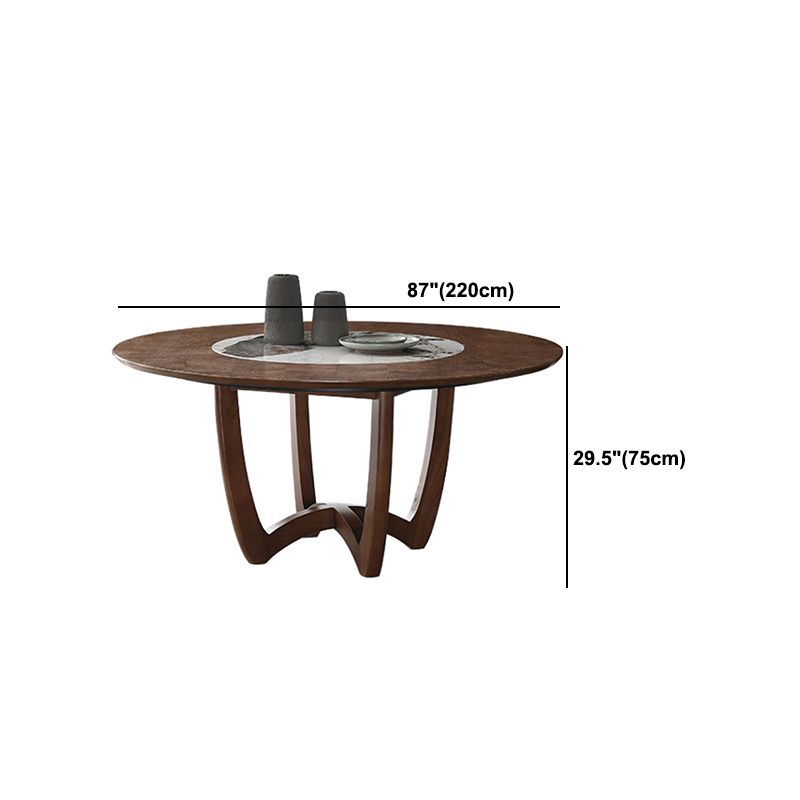 Brown Solid Wood Dining Table Turntable Furniture with Pedestal Base for Home