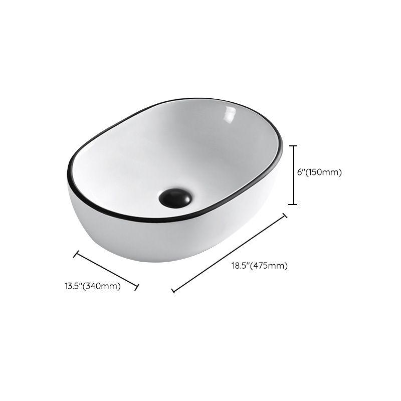 Modern Bathroom Sink Porcelain Pop-Up Drain Rectangular Vessel Sink
