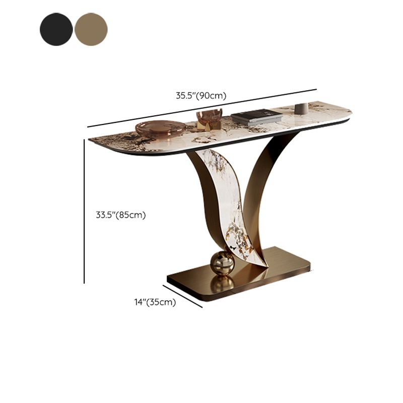 Half Moon Shape Contemporary Console Table Gold/Champagne Stone Sofa Table