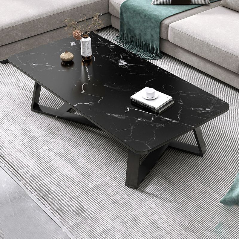 18"H Contemporary Coffee Table Stone Rectangle Cocktail Table