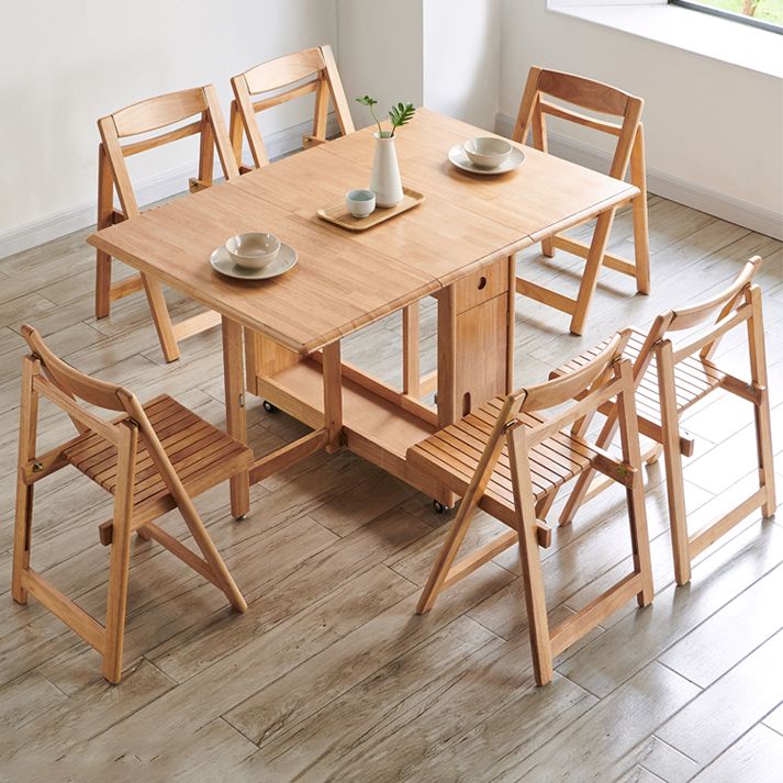 Mid-Century Modern Rectangle Dining Table Rubberwood Solid Wood Drop-Leaf Table