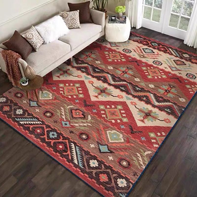 Multi-Color Retro Rug Polyster Geometric Indoor Rug Anti-Slip Backing Pet Friendly Easy Care Carpet for Room