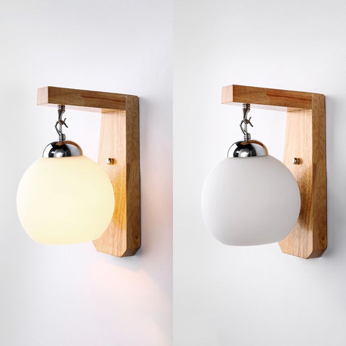 1 Light Wall Sconce Lamp Creative Modern Wood Glass Shade Wall Light for Stairs