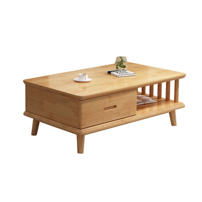 Contemporary 4 Legs Solid Wood with Drawer Rectangular Single Coffee Table