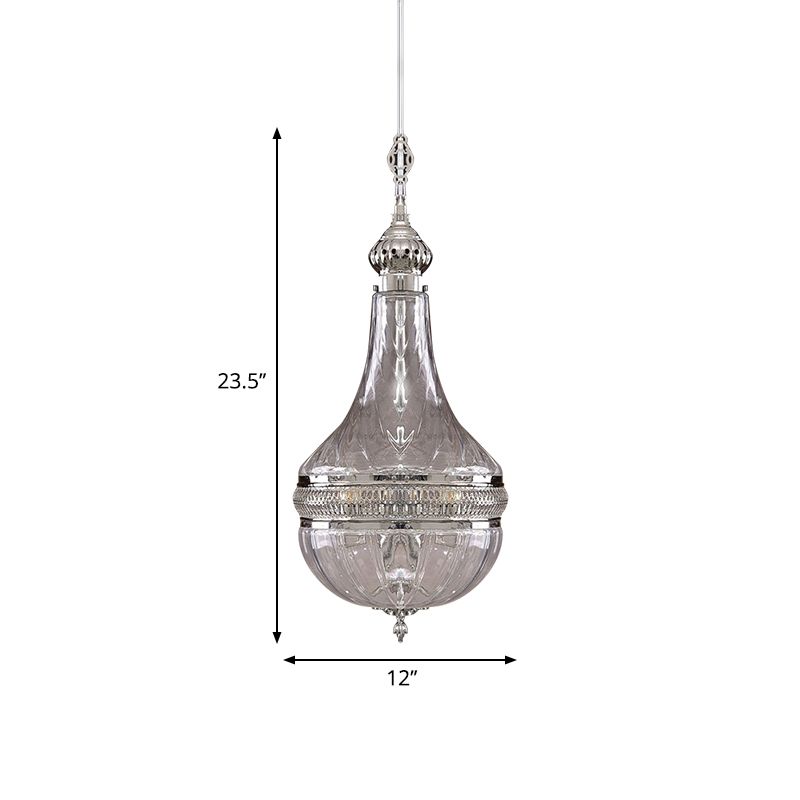 12"/16" Wide Gourd Chandelier Lighting Colonial Clear Glass Brass/Chrome 4 Bulbs Hanging Ceiling Light