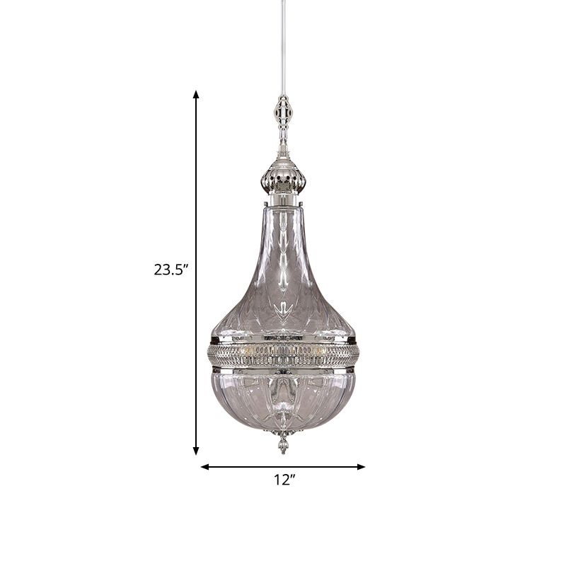 Lampaggio della zucca larga 12 "/16" Luce di vetro trasparente coloniale in ottone/cromo 4 lampadine appesa al soffitto
