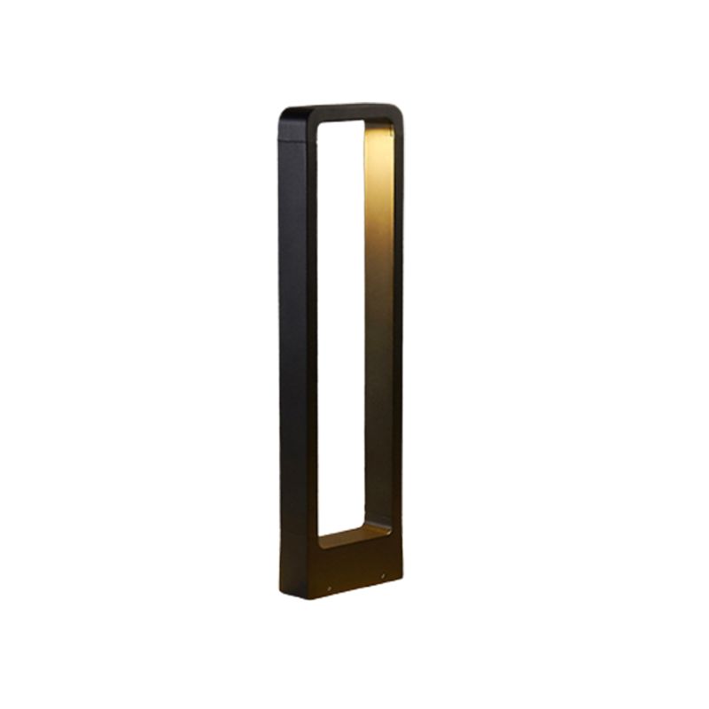 Contemporary Metal Pillar Lamp Rectangle Shape Outdoor Waterproof Light with Glass Shade