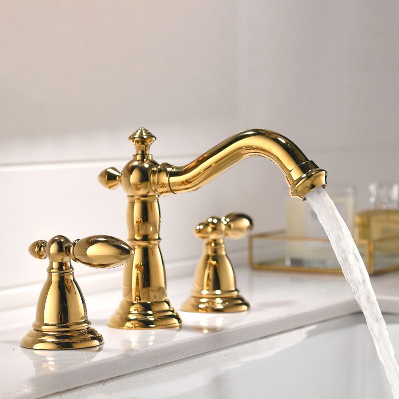 European Style Widespread Basin Faucet Brass 2 Handle Bathroom Vessel Faucet with Hoses