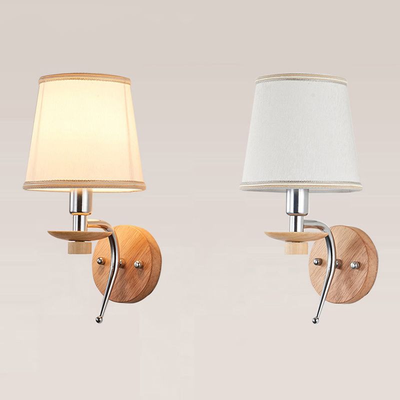 Modernist Wall Sconce Tapered Wall Light Fixture with Fabric Shade for Bedroom