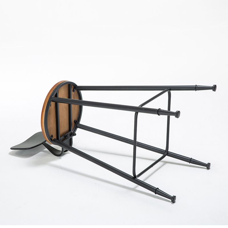 Modern Armless Backrest Counter Stool Iron Bar Stool with Wooden Seat for Bar